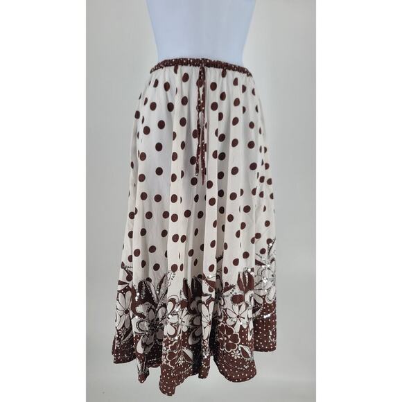 Indian Tropical women's polka dot midi Skirt Prairie 100% cotton Sequins Career - Picture 2 of 8
